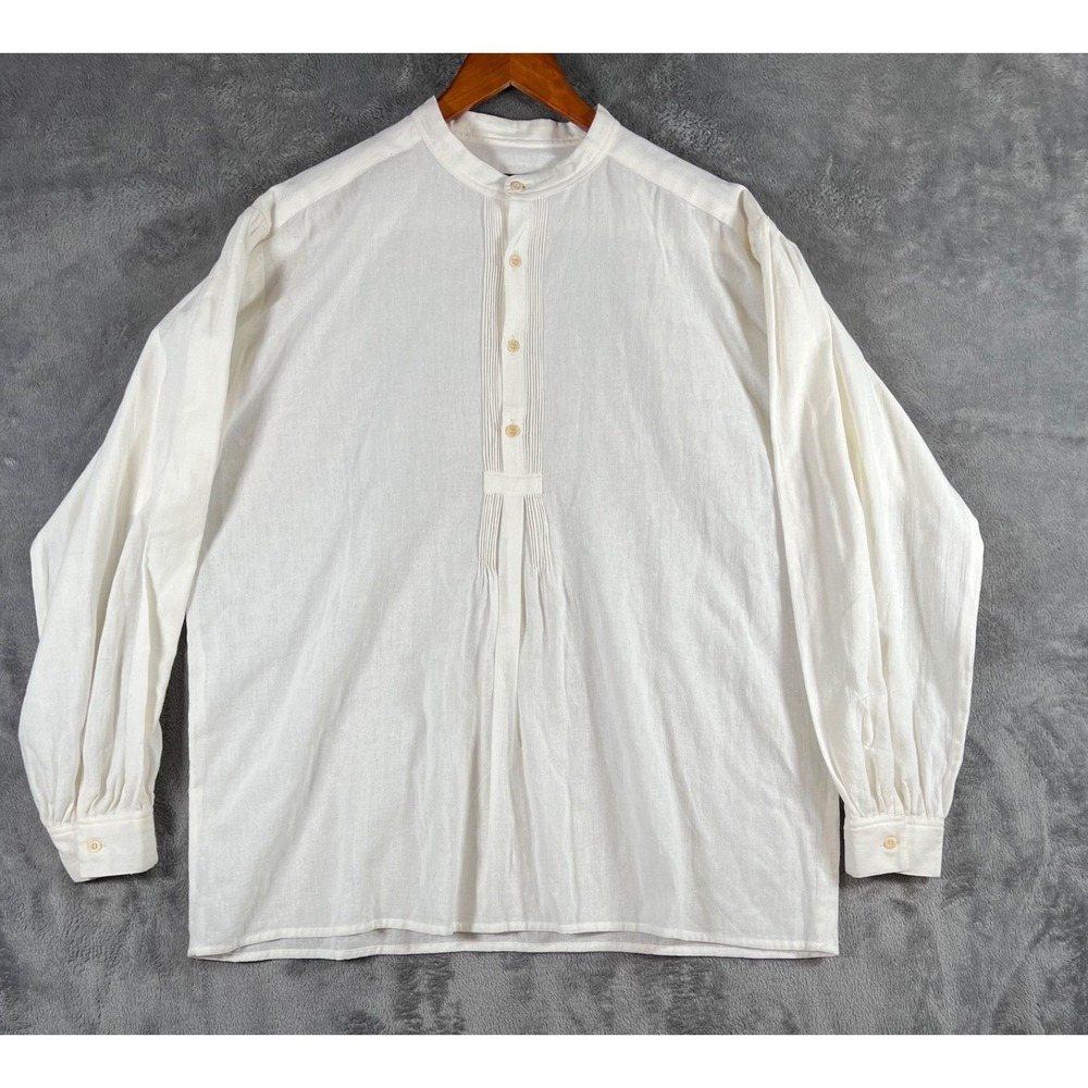 J Peterman Otavalo Mountain Shirt Mens Large Ivory Cotton Poet Pleated Ren Faire